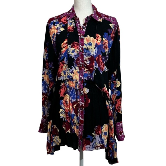 FREE PEOPLE - SIZE XS - BRUNCH A BUNCH FLORAL TUNIC TOP DRESS - VIBRANT - B17 - Picture 1 of 15